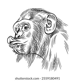 Monkey shows a kiss, hand drawn sketch vector illustration