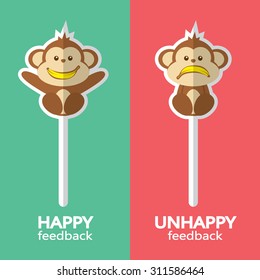Monkey sign. Vector illustration of happy and unhappy feedback concept. Flat design.