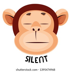Monkey is silent, illustration, vector on white background.