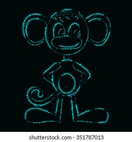 Monkey silhouette of aqua lights on black background
