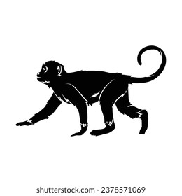 monkey silhouette. black monkey isolated on white background. cutout monkey. hand drawn monkey design. vector illustration. monochrome cartoon shadow vector silhouette.