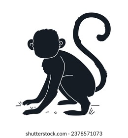 monkey silhouette. black monkey isolated on white background. cutout monkey. hand drawn monkey design. vector illustration. monochrome cartoon shadow vector silhouette.