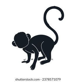 monkey silhouette. black monkey isolated on white background. cutout monkey. hand drawn monkey design. vector illustration. monochrome cartoon shadow vector silhouette.