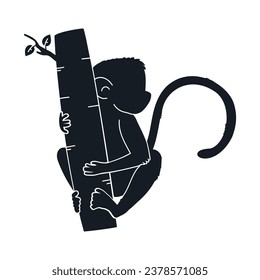 monkey silhouette. black monkey isolated on white background. cutout monkey. hand drawn monkey design. vector illustration. monochrome cartoon shadow vector silhouette.