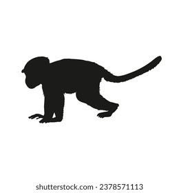 monkey silhouette. black monkey isolated on white background. cutout monkey. hand drawn monkey design. vector illustration. monochrome cartoon shadow vector silhouette.