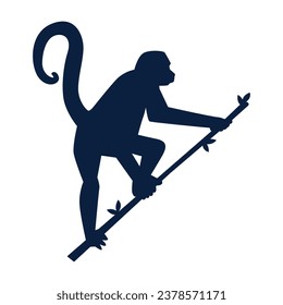 monkey silhouette. black monkey isolated on white background. cutout monkey. hand drawn monkey design. vector illustration. monochrome cartoon shadow vector silhouette.