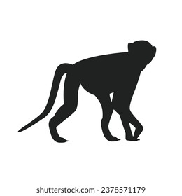 monkey silhouette. black monkey isolated on white background. cutout monkey. hand drawn monkey design. vector illustration. monochrome cartoon shadow vector silhouette.