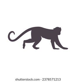 monkey silhouette. black monkey isolated on white background. cutout monkey. hand drawn monkey design. vector illustration. monochrome cartoon shadow vector silhouette.