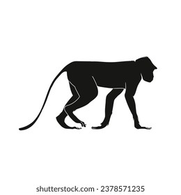 monkey silhouette. black monkey isolated on white background. cutout monkey. hand drawn monkey design. vector illustration. monochrome cartoon shadow vector silhouette.