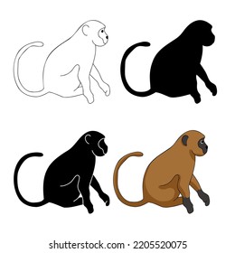 Monkey silhouette contour flat. Marmoset or Erythrocebus patas small primate. Element for monkeypox infographic brochure or animal card logo poster. Vector illustration.