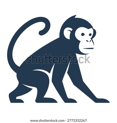 Monkey silhouette illustration with long tail and white face icon