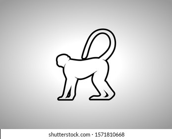 Monkey Silhouette on White Background. Isolated Vector Animal