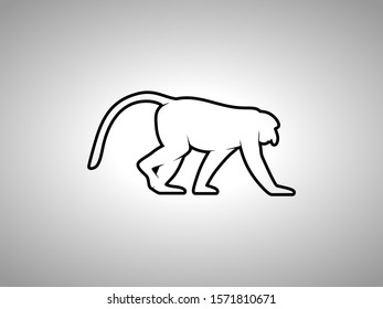 Monkey Silhouette on White Background. Isolated Vector Animal