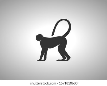 Monkey Silhouette on White Background. Isolated Vector Animal