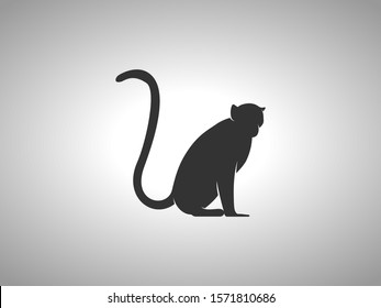 Monkey Silhouette on White Background. Isolated Vector Animal