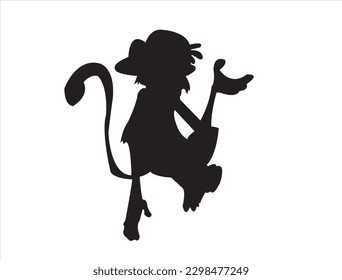 Monkey Silhouette on White Background. Isolated Vector Animal.