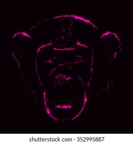 Monkey silhouette of pink lights on dark background