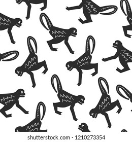 Monkey silhouette  Seamless pattern. Exotic fashion trend and textile design. Repeated vector illustration.