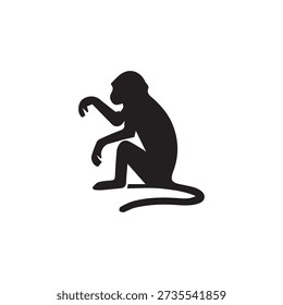Monkey silhouette, seated pose, thoughtful expression, hand on knee, curious gaze, primate, wild animal, artistic representation, detailed form, vector art, isolated.