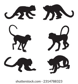 monkey silhouette set collection isolated black on white background vector illustration