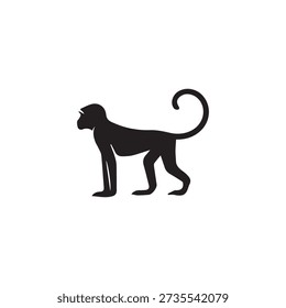Monkey silhouette, standing side profile. Curious, playful animal, jungle primate, monkey species, wild nature, mammal, zoo, curious, alert, agile, creature, brown, black, zoo animal.