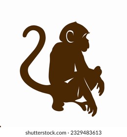 Monkey Silhouette Swinging from Branches , Playful and Curious Animal Vector Design