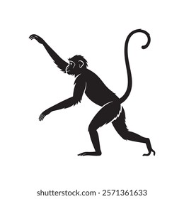 Monkey silhouette vector art illustration on white background