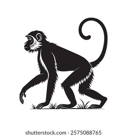 Monkey silhouette vector art illustration on white background