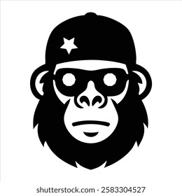 monkey silhouette vector design and Chimpanzee Face Black Color Vector Illustration Monochrome Design Style