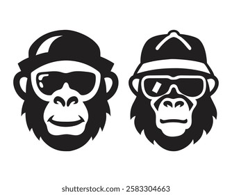 monkey silhouette vector design and Chimpanzee Face Black Color Vector Illustration Monochrome Design Style