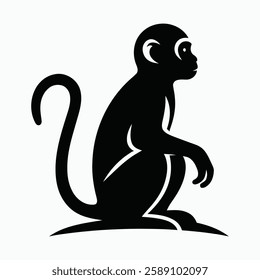 Monkey Silhouette Vector - Elegant Black and White Animal Illustration