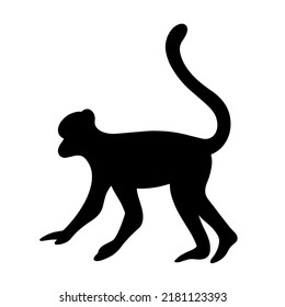 Monkey silhouette vector icon. Wild animal chimpanzee, macaque, capuchin, baboon. African beast sketch isolated on white background. Symbol of the Chinese zodiac, dexterity, monkeypox, trick