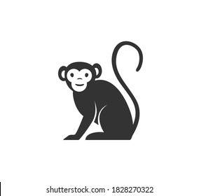 Monkey silhouette vector illustration. Black and white ape logo. Isolated on white background.