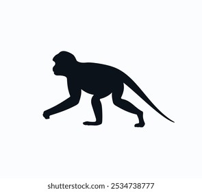 A monkey silhouette vector illustration on whiite background.