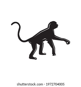 Monkey Silhouette Vector Images, Flat Icons, Graphics, Logo Design. Black Monkey design vector illustration. Monkey side view isolated white background Editable Monkey templates clipart symbol element