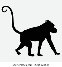 Monkey Silhouette Vector Isolated on White