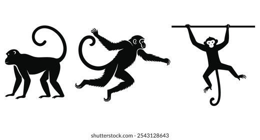 Monkey Silhouette Vectors for Wildlife and Animal Designs