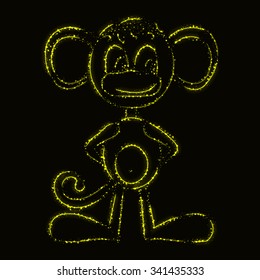Monkey silhouette of yellow lights on dark background