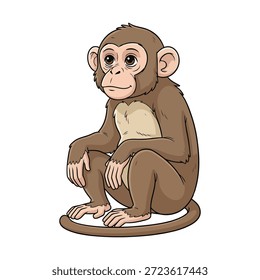 Monkey Sitting Calmly Cartoon-Realistic Vetor Illustration on White Background (Ilustração de vetor realista de desenhos animados para macaco sobre fundo branco)