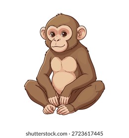 Monkey Sitting Calmly Cartoon-Realistic Vetor Illustration on White Background (Ilustração de vetor realista de desenhos animados para macaco sobre fundo branco)