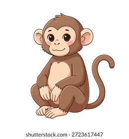 Affe sitzt ruhig Cartoon-realistische Vektorgrafik auf weißem Hintergrund