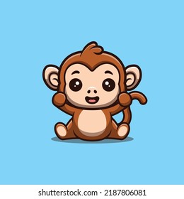 Affen Sitzen begeistert Cute Creative Kawaii Cartoon Mascot Logo