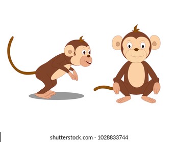Monkey sitting and Monkey Hopping  - Cartoon Vector Image