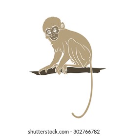 Monkey sitting on a branch. Vector illustration
