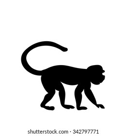 Monkey sitting on a branch. Vector illustration, black silhouette