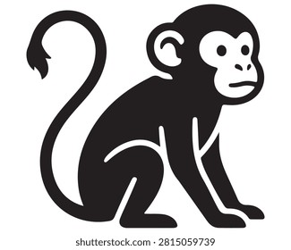 Monkey sitting on the ground in profile view. Cartoon primate illustration for wildlife or animal themes.