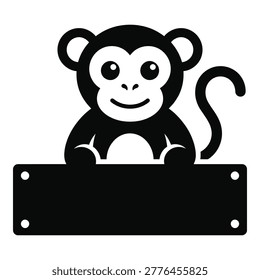 Monkey sitting on a sign with a blank space for text icon