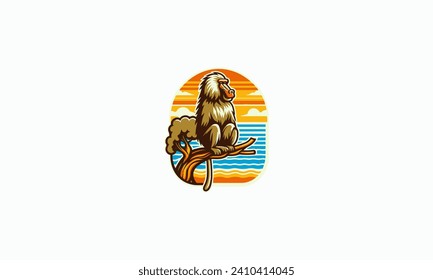 monkey sitting on top of tree rating on the beach vector mascot design