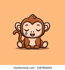 Monkey Sitting Sad Cute Creative Kawaii Cartoon Mascot Logo