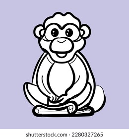 A Monkey sitting Style vector artwork in black and white